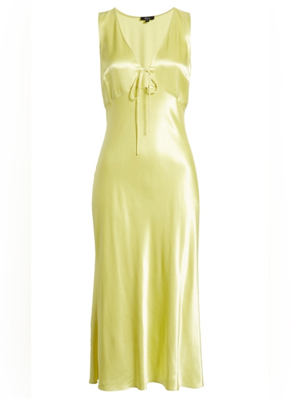 Rails Cindi Chartreuse Satin Midi Slip Dress Cutout Tie Front XL Minimalist - Picture 11 of 11
